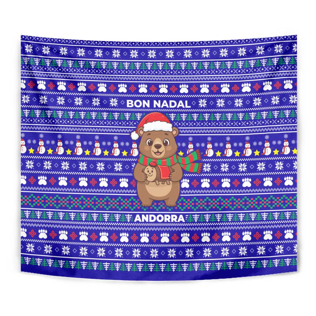 Bon Nadal Andorra Christmas Tapestry Holiday Bear, Snowflakes, Paw Prints & Winter - Wonder Print Shop