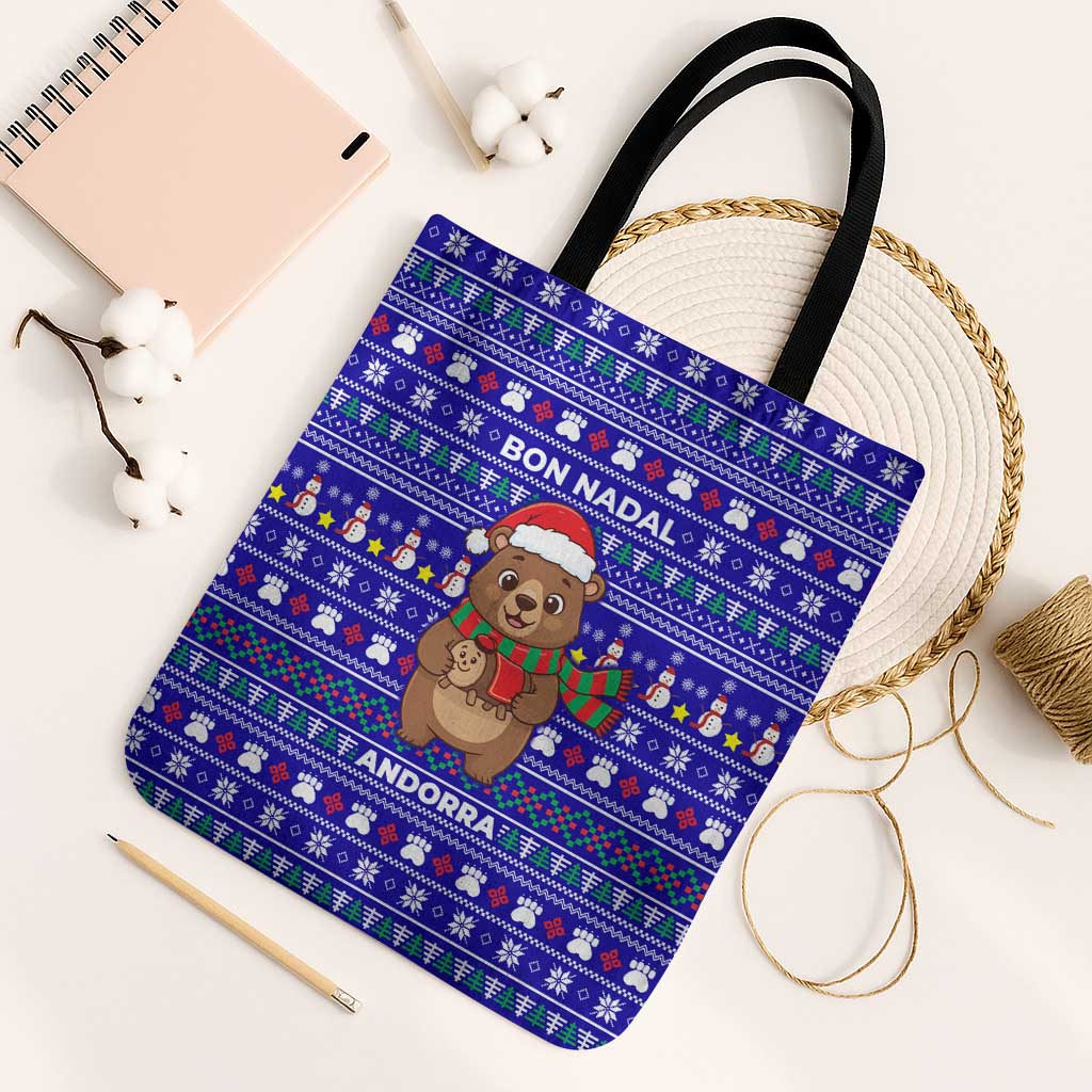 Bon Nadal Andorra Christmas Tote Bag Holiday Bear, Snowflakes, Paw Prints & Winter - Wonder Print Shop