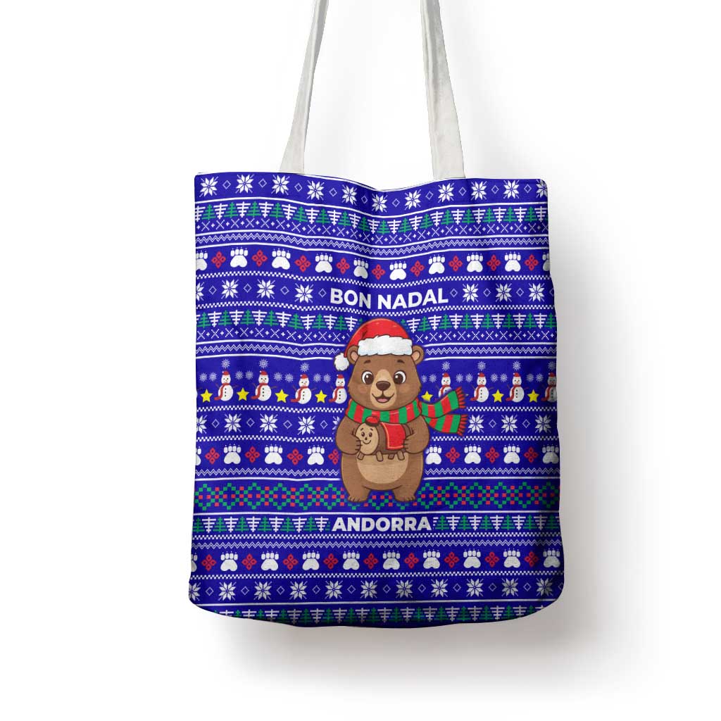 Bon Nadal Andorra Christmas Tote Bag Holiday Bear, Snowflakes, Paw Prints & Winter - Wonder Print Shop