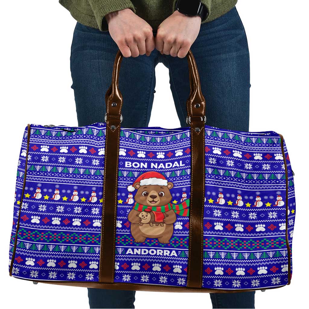 Bon Nadal Andorra Christmas Travel Bag Holiday Bear, Snowflakes, Paw Prints & Winter - Wonder Print Shop