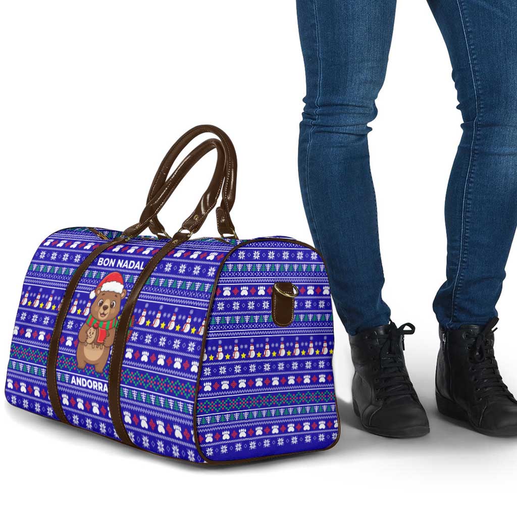 Bon Nadal Andorra Christmas Travel Bag Holiday Bear, Snowflakes, Paw Prints & Winter - Wonder Print Shop