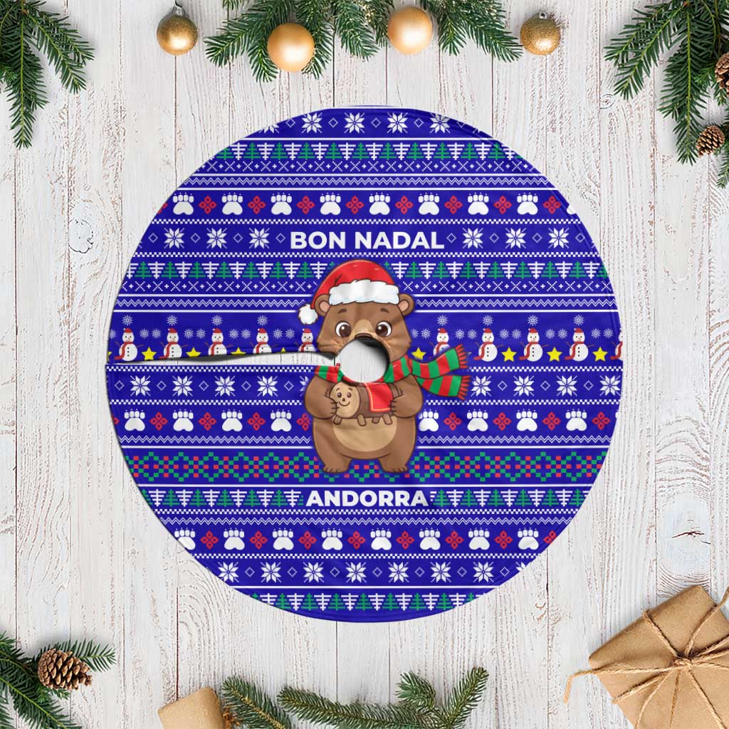 Bon Nadal Andorra Christmas Tree Skirt Holiday Bear, Snowflakes, Paw Prints & Winter - Wonder Print Shop