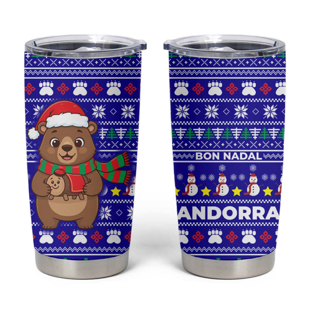 Bon Nadal Andorra Christmas Tumbler Cup Holiday Bear, Snowflakes, Paw Prints & Winter - Wonder Print Shop