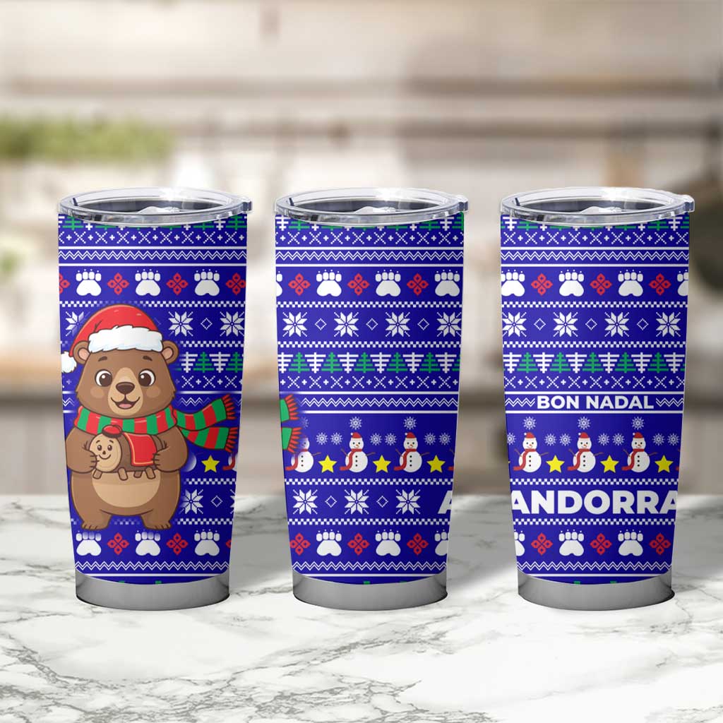 Bon Nadal Andorra Christmas Tumbler Cup Holiday Bear, Snowflakes, Paw Prints & Winter - Wonder Print Shop
