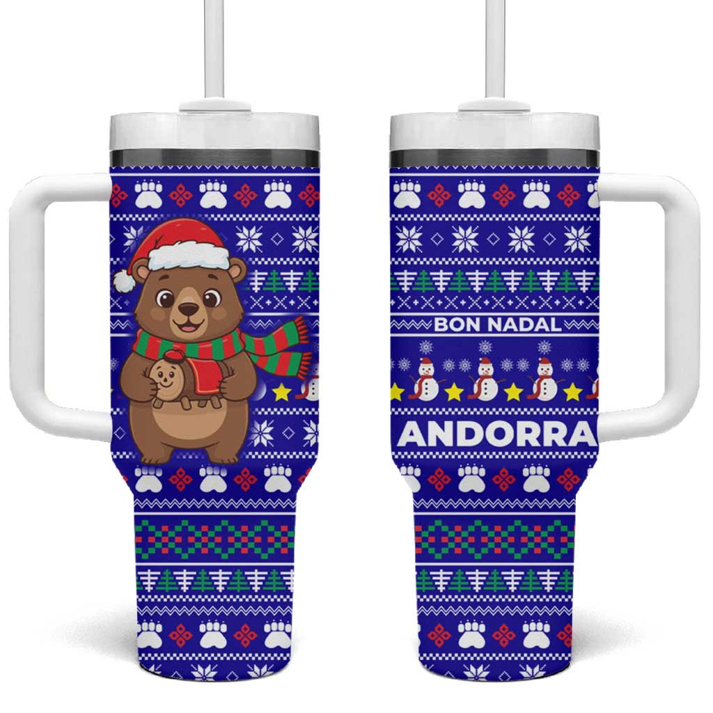 Bon Nadal Andorra Christmas Tumbler With Handle Holiday Bear, Snowflakes, Paw Prints & Winter - Wonder Print Shop