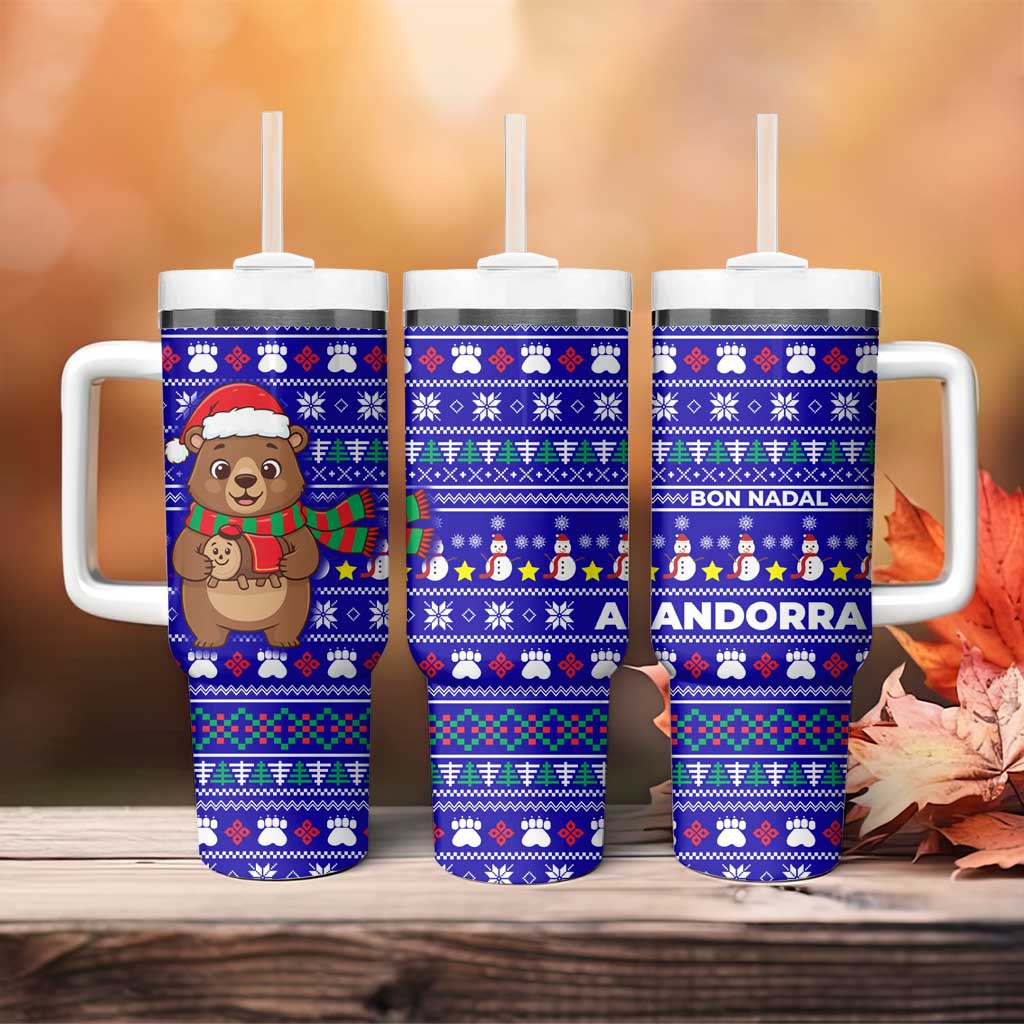 Bon Nadal Andorra Christmas Tumbler With Handle Holiday Bear, Snowflakes, Paw Prints & Winter - Wonder Print Shop