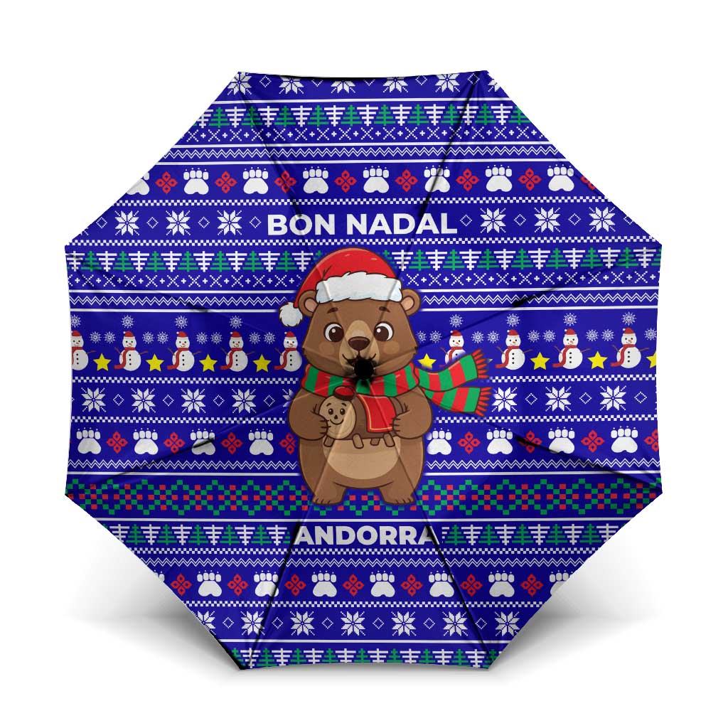 Bon Nadal Andorra Christmas Umbrella Holiday Bear, Snowflakes, Paw Prints & Winter - Wonder Print Shop