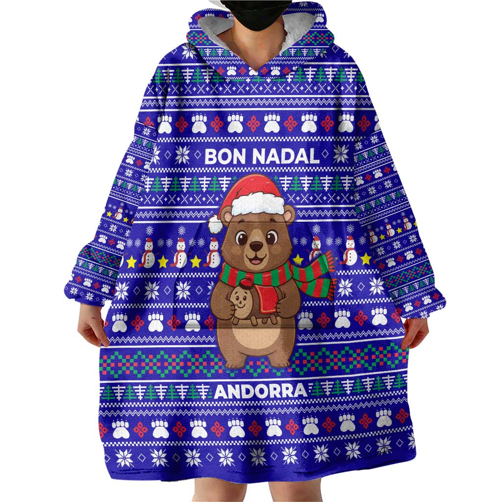 Bon Nadal Andorra Christmas Wearable Blanket Hoodie Holiday Bear, Snowflakes, Paw Prints & Winter - Wonder Print Shop