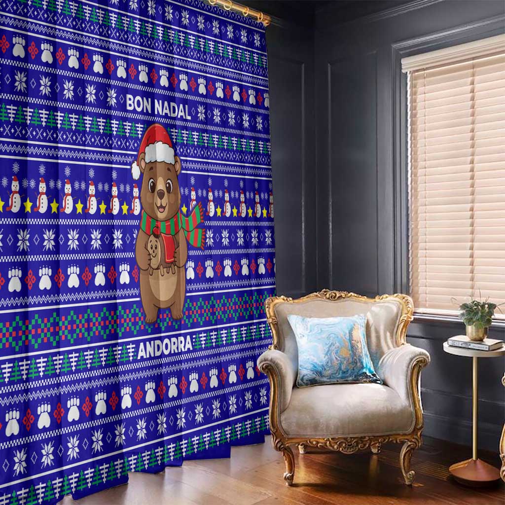 Bon Nadal Andorra Christmas Window Curtain Holiday Bear, Snowflakes, Paw Prints & Winter - Wonder Print Shop