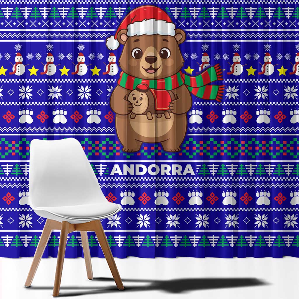 Bon Nadal Andorra Christmas Window Curtain Holiday Bear, Snowflakes, Paw Prints & Winter - Wonder Print Shop