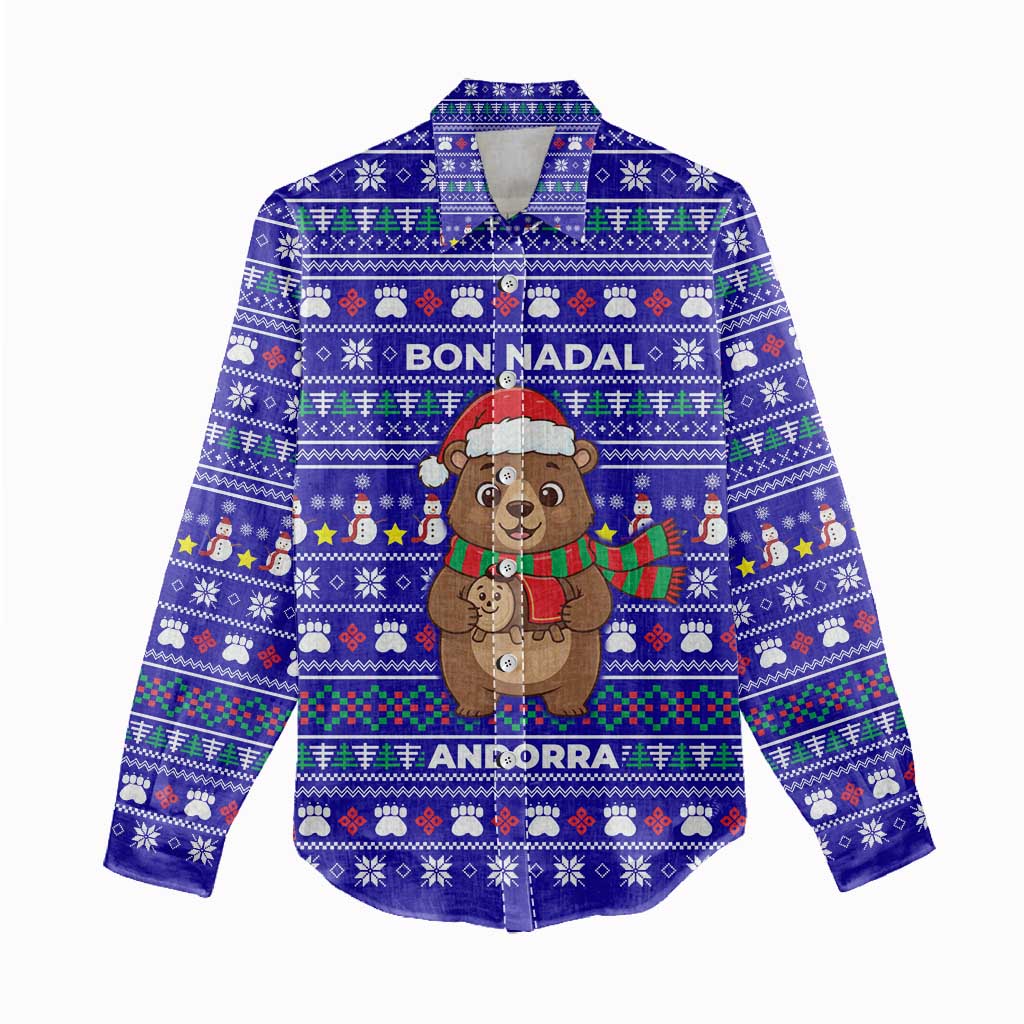 Bon Nadal Andorra Christmas Women Casual Shirt Holiday Bear, Snowflakes, Paw Prints & Winter - Wonder Print Shop