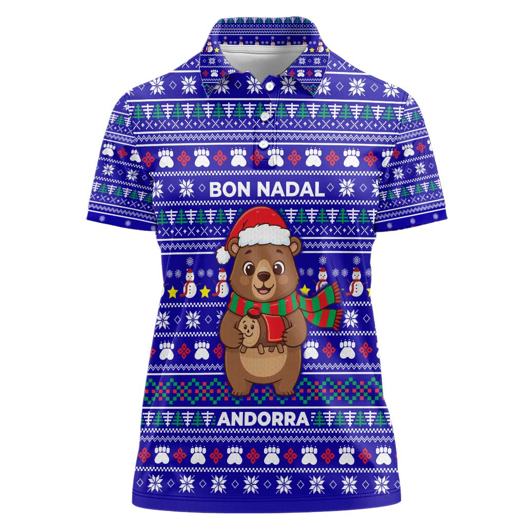 Bon Nadal Andorra Christmas Women Polo Shirt Holiday Bear, Snowflakes, Paw Prints & Winter - Wonder Print Shop
