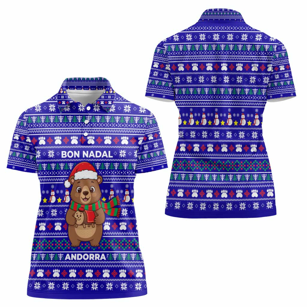 Bon Nadal Andorra Christmas Women Polo Shirt Holiday Bear, Snowflakes, Paw Prints & Winter - Wonder Print Shop