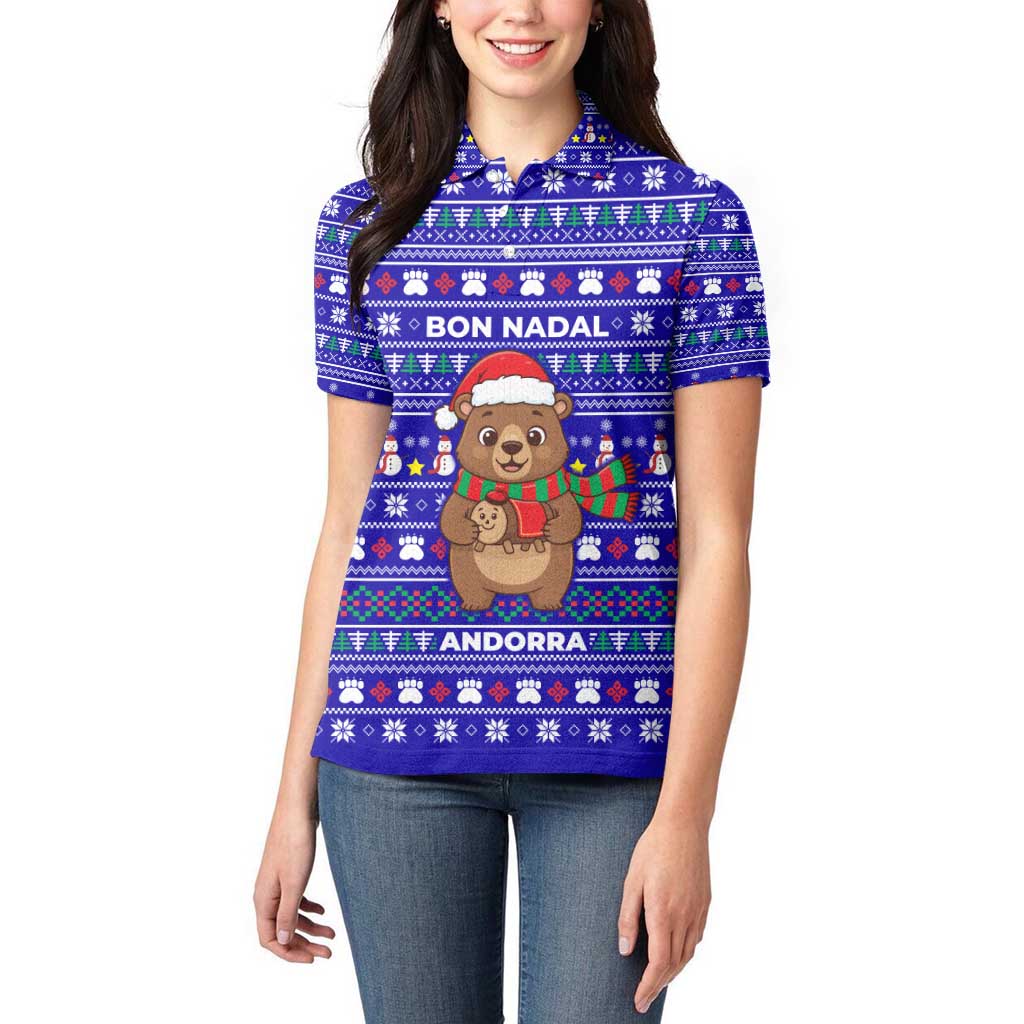 Bon Nadal Andorra Christmas Women Polo Shirt Holiday Bear, Snowflakes, Paw Prints & Winter - Wonder Print Shop