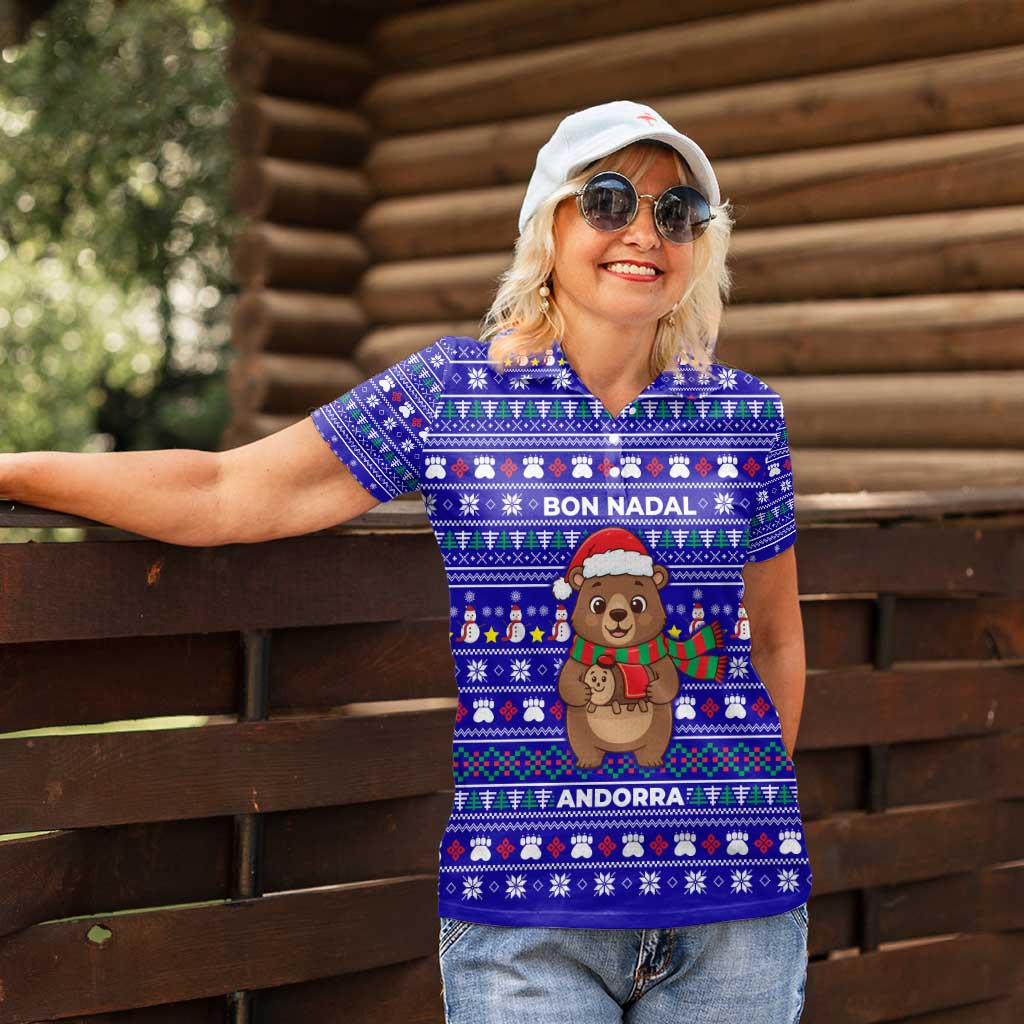 Bon Nadal Andorra Christmas Women Polo Shirt Holiday Bear, Snowflakes, Paw Prints & Winter - Wonder Print Shop