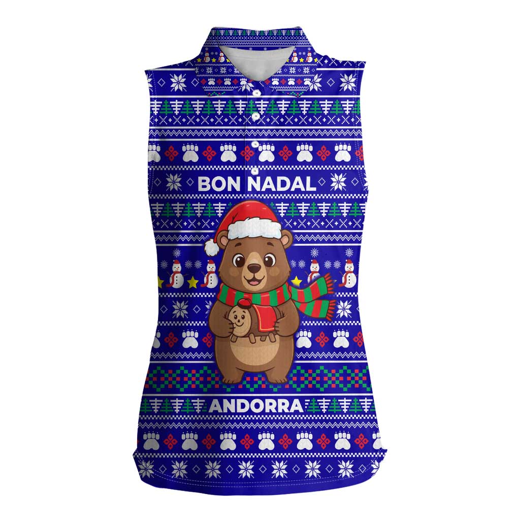 Bon Nadal Andorra Christmas Women Sleeveless Polo Shirt Holiday Bear, Snowflakes, Paw Prints & Winter - Wonder Print Shop
