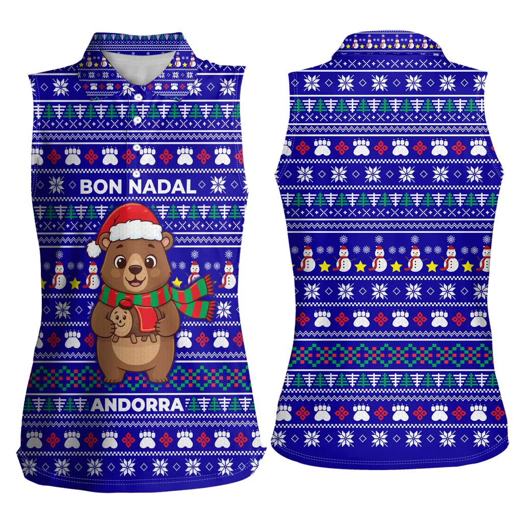Bon Nadal Andorra Christmas Women Sleeveless Polo Shirt Holiday Bear, Snowflakes, Paw Prints & Winter - Wonder Print Shop