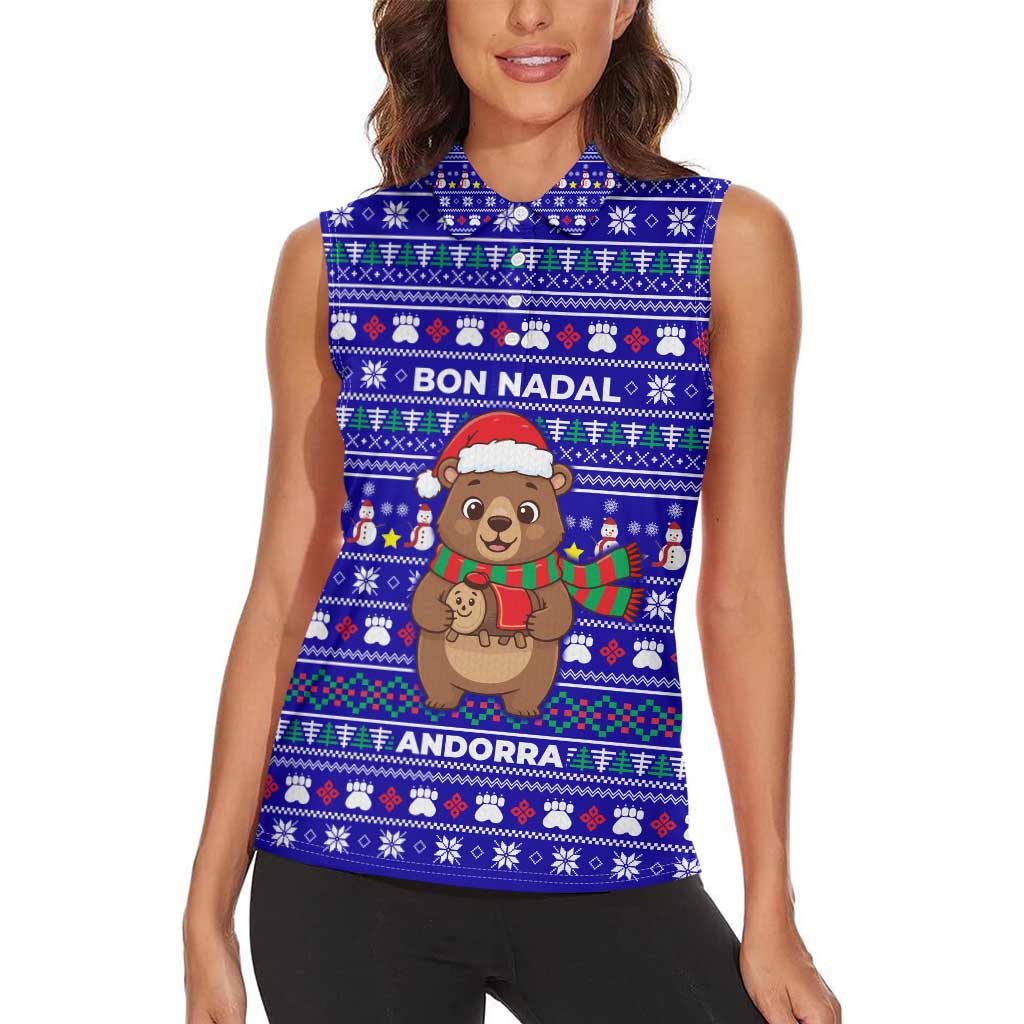 Bon Nadal Andorra Christmas Women Sleeveless Polo Shirt Holiday Bear, Snowflakes, Paw Prints & Winter - Wonder Print Shop