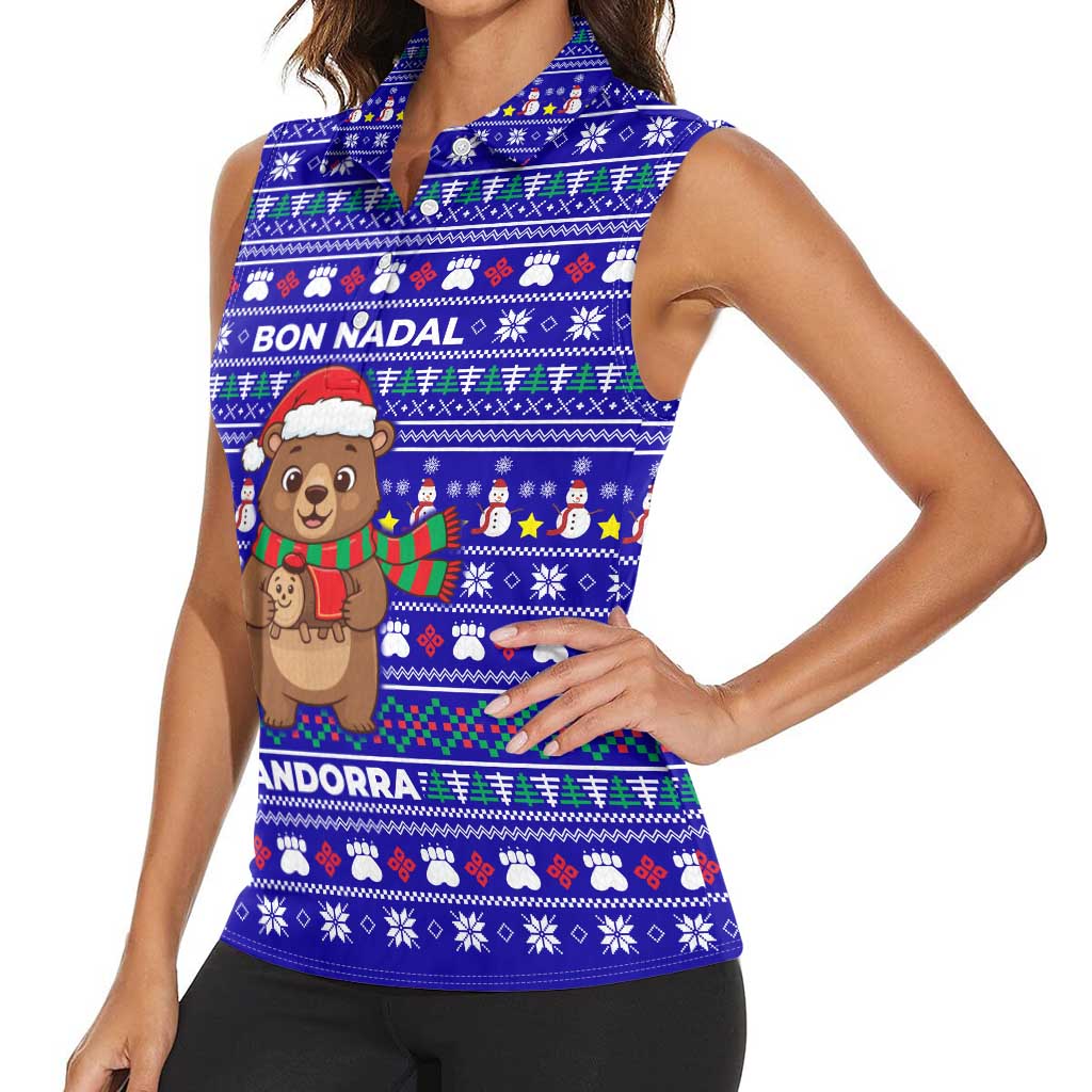 Bon Nadal Andorra Christmas Women Sleeveless Polo Shirt Holiday Bear, Snowflakes, Paw Prints & Winter - Wonder Print Shop