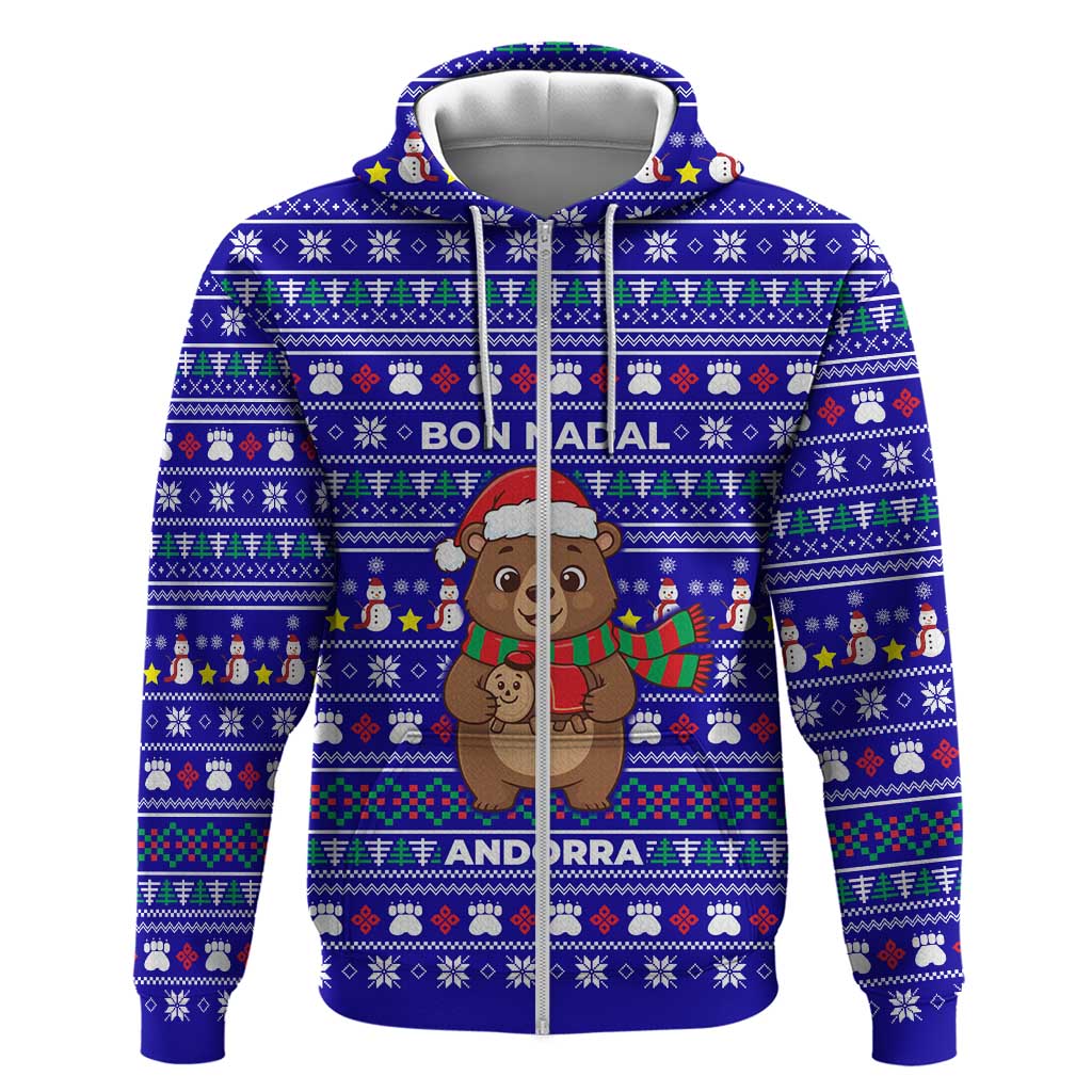 Bon Nadal Andorra Christmas Zip Hoodie Holiday Bear, Snowflakes, Paw Prints & Winter - Wonder Print Shop