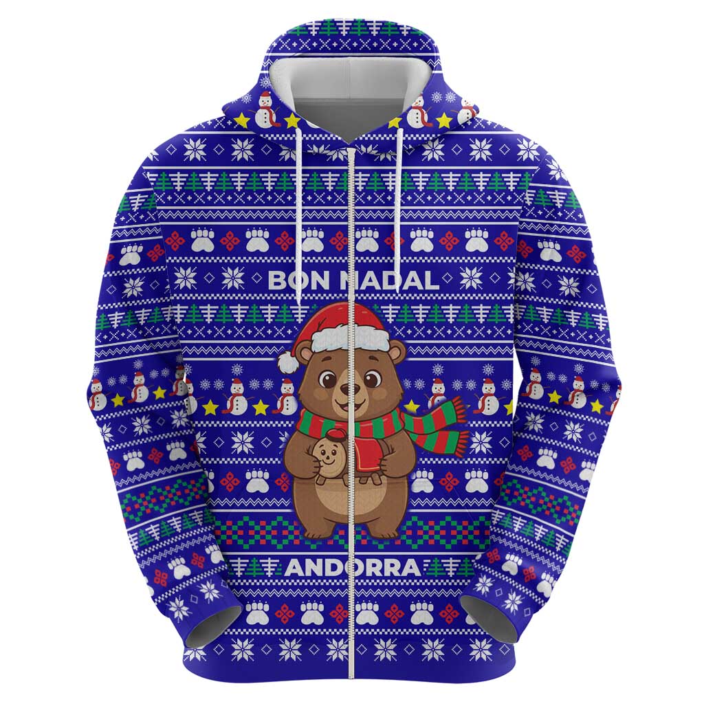 Bon Nadal Andorra Christmas Zip Hoodie Holiday Bear, Snowflakes, Paw Prints & Winter - Wonder Print Shop