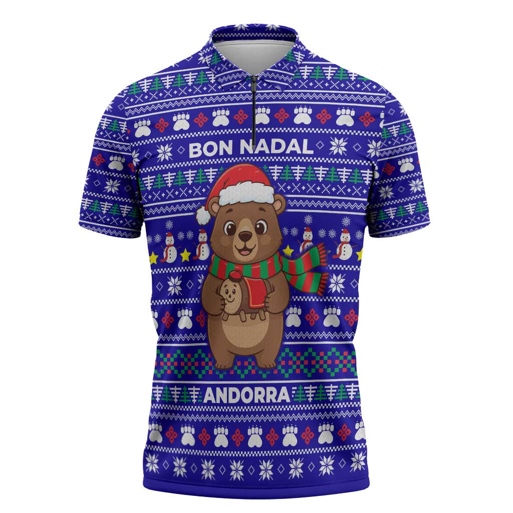 Bon Nadal Andorra Christmas Zipper Polo Shirt Holiday Bear, Snowflakes, Paw Prints & Winter - Wonder Print Shop