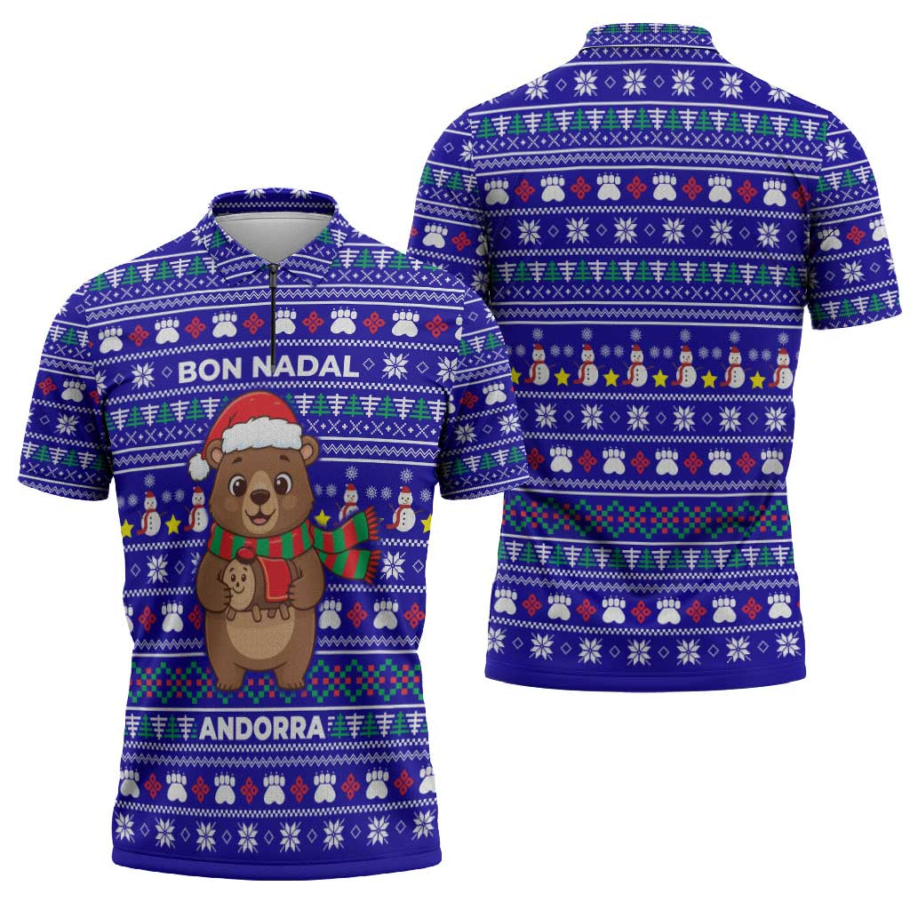 Bon Nadal Andorra Christmas Zipper Polo Shirt Holiday Bear, Snowflakes, Paw Prints & Winter - Wonder Print Shop