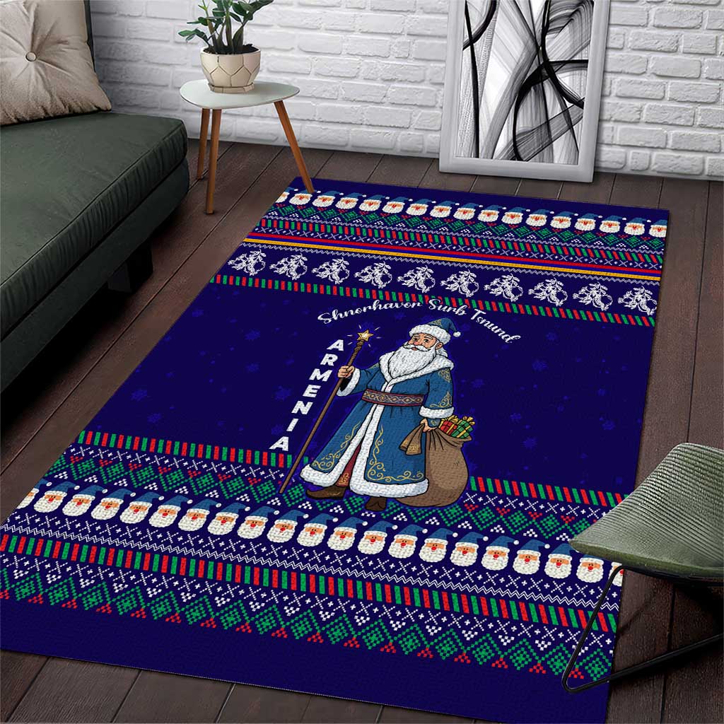 Armenia Christmas Area Rug with Santa Claus Shnorhavor Surb Tsnund and Gift Bag Pattern - Wonder Print Shop