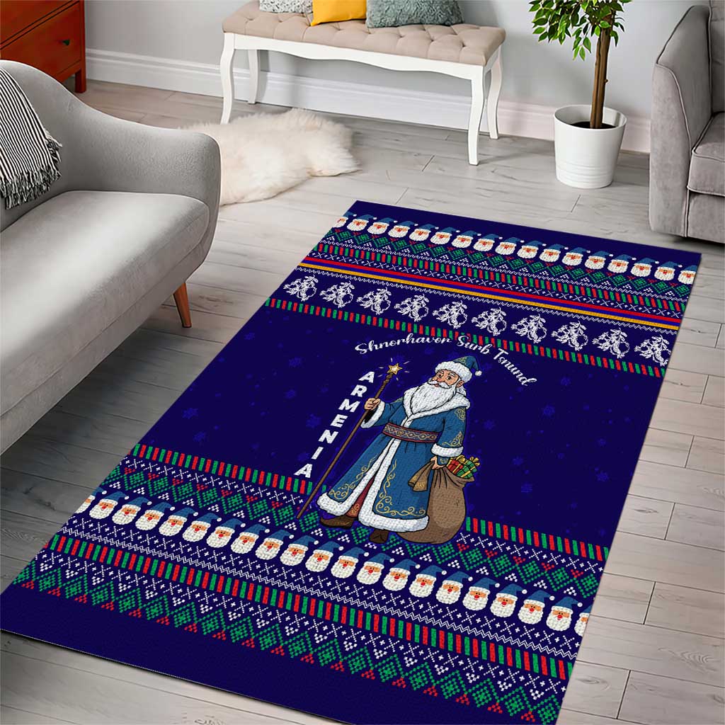 Armenia Christmas Area Rug with Santa Claus Shnorhavor Surb Tsnund and Gift Bag Pattern - Wonder Print Shop