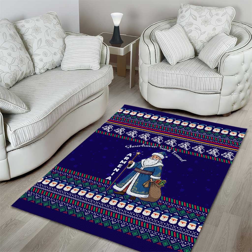 Armenia Christmas Area Rug with Santa Claus Shnorhavor Surb Tsnund and Gift Bag Pattern - Wonder Print Shop