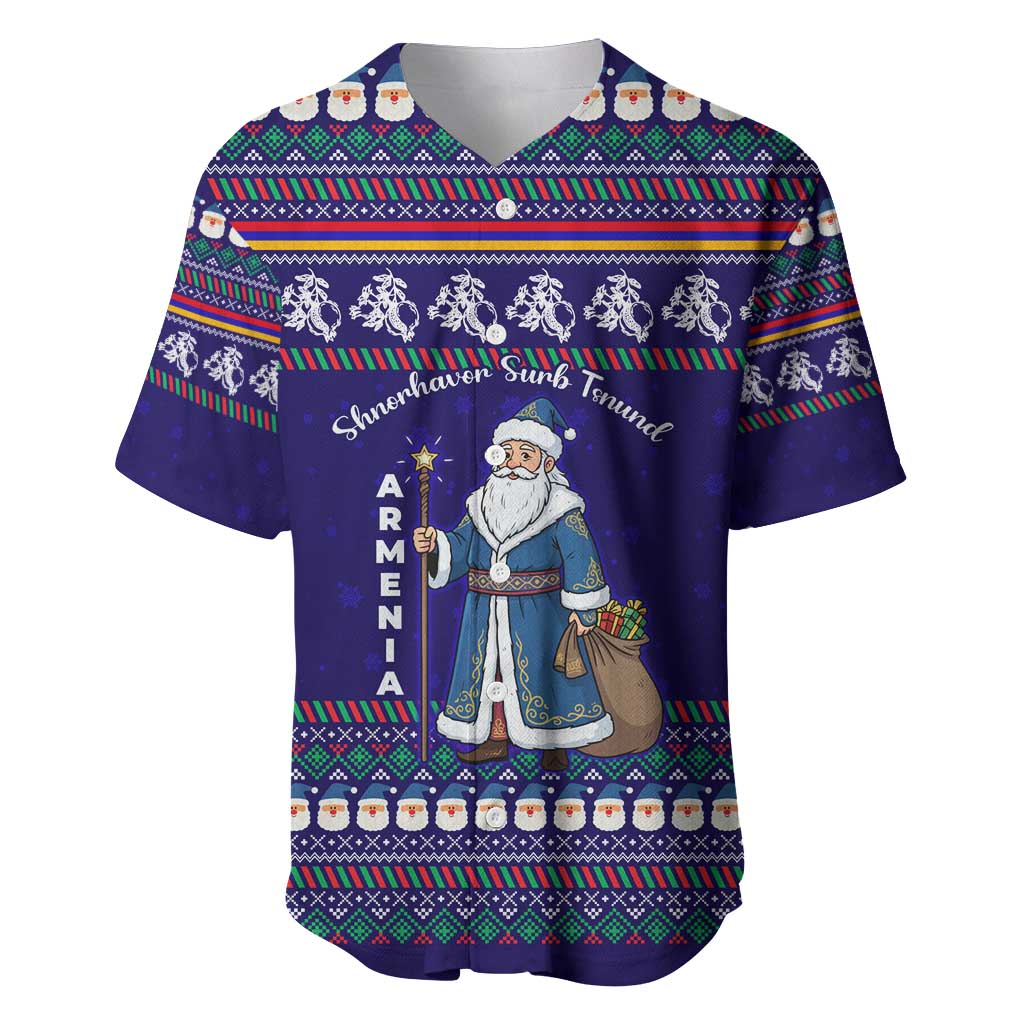 Armenia Christmas Baseball Jersey with Santa Claus Shnorhavor Surb Tsnund and Gift Bag Pattern - Wonder Print Shop