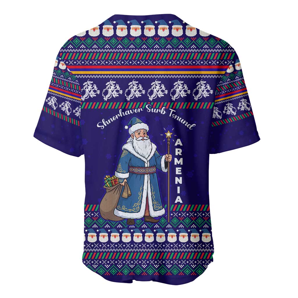 Armenia Christmas Baseball Jersey with Santa Claus Shnorhavor Surb Tsnund and Gift Bag Pattern - Wonder Print Shop