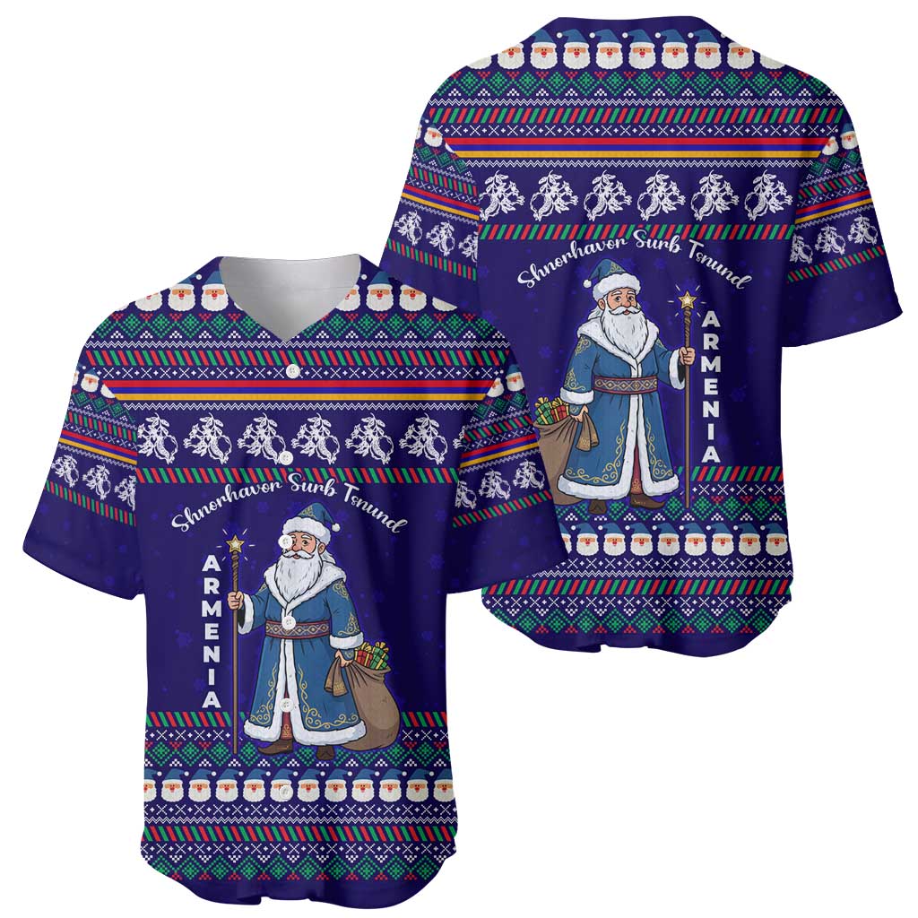 Armenia Christmas Baseball Jersey with Santa Claus Shnorhavor Surb Tsnund and Gift Bag Pattern - Wonder Print Shop