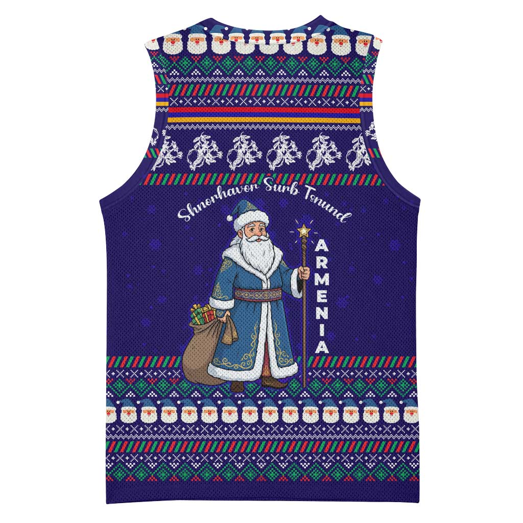 Armenia Christmas Basketball Jersey with Santa Claus Shnorhavor Surb Tsnund and Gift Bag Pattern - Wonder Print Shop