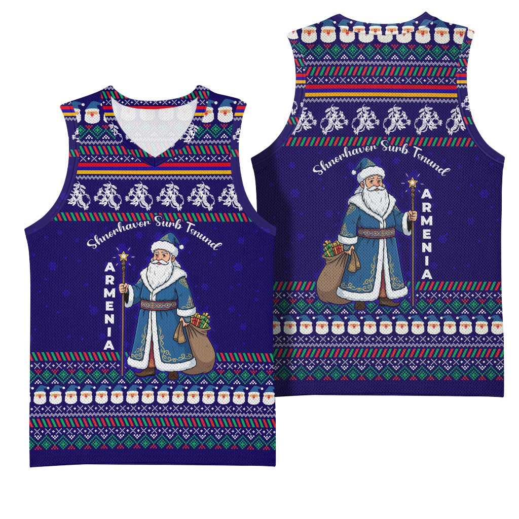 Armenia Christmas Basketball Jersey with Santa Claus Shnorhavor Surb Tsnund and Gift Bag Pattern - Wonder Print Shop
