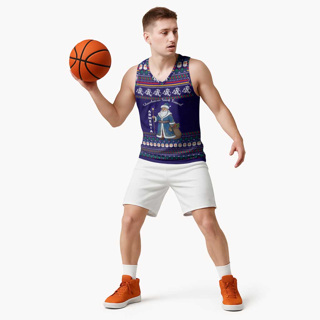 Armenia Christmas Basketball Jersey with Santa Claus Shnorhavor Surb Tsnund and Gift Bag Pattern - Wonder Print Shop