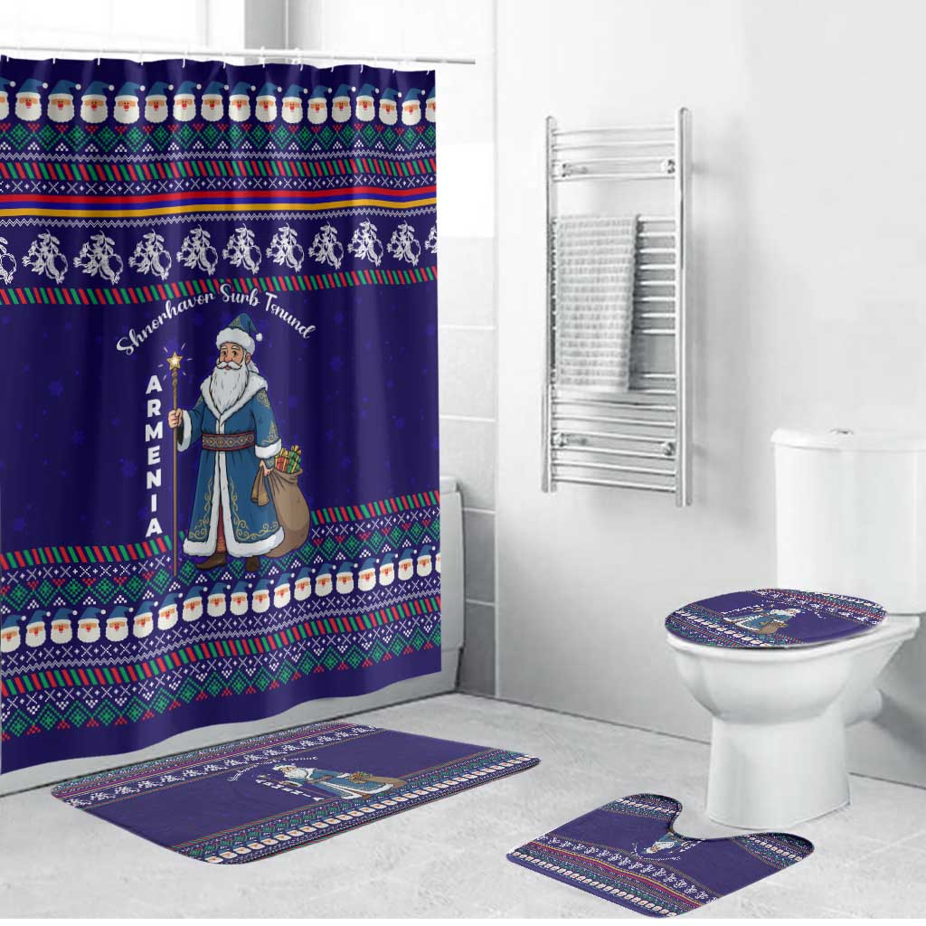 Armenia Christmas Bathroom Set with Santa Claus Shnorhavor Surb Tsnund and Gift Bag Pattern - Wonder Print Shop