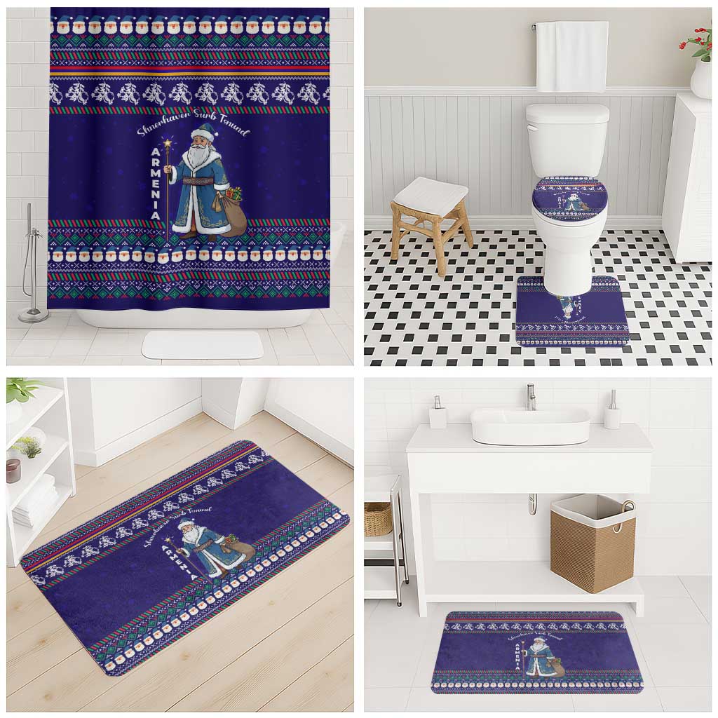 Armenia Christmas Bathroom Set with Santa Claus Shnorhavor Surb Tsnund and Gift Bag Pattern - Wonder Print Shop