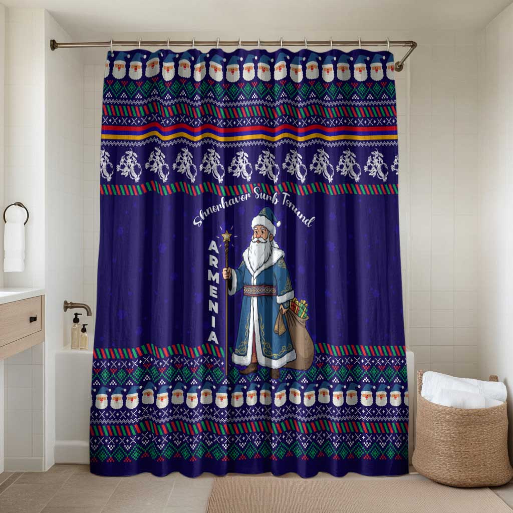 Armenia Christmas Bathroom Set with Santa Claus Shnorhavor Surb Tsnund and Gift Bag Pattern - Wonder Print Shop