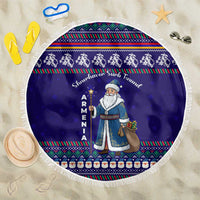 Armenia Christmas Beach Blanket with Santa Claus Shnorhavor Surb Tsnund and Gift Bag Pattern - Wonder Print Shop