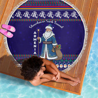 Armenia Christmas Beach Blanket with Santa Claus Shnorhavor Surb Tsnund and Gift Bag Pattern - Wonder Print Shop