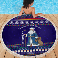 Armenia Christmas Beach Blanket with Santa Claus Shnorhavor Surb Tsnund and Gift Bag Pattern - Wonder Print Shop