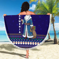 Armenia Christmas Beach Blanket with Santa Claus Shnorhavor Surb Tsnund and Gift Bag Pattern - Wonder Print Shop