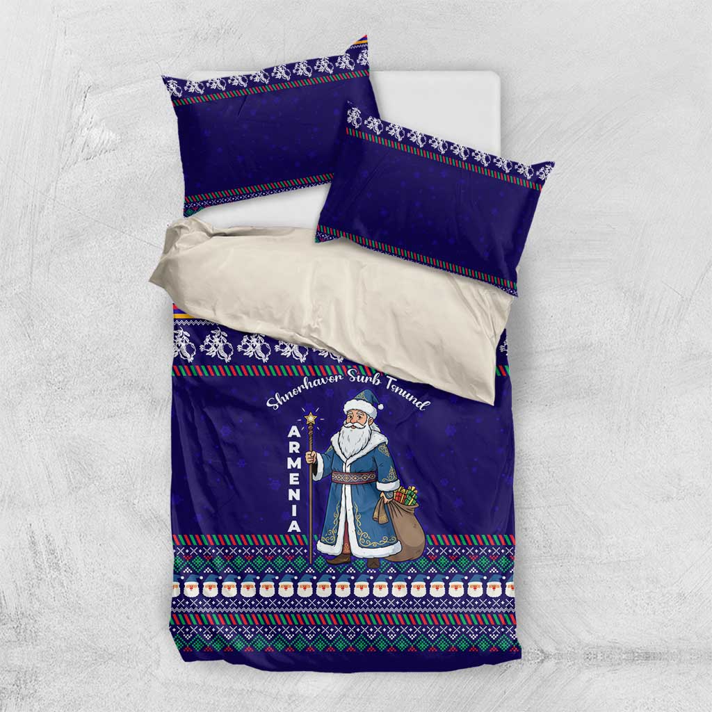 Armenia Christmas Bedding Set with Santa Claus Shnorhavor Surb Tsnund and Gift Bag Pattern - Wonder Print Shop
