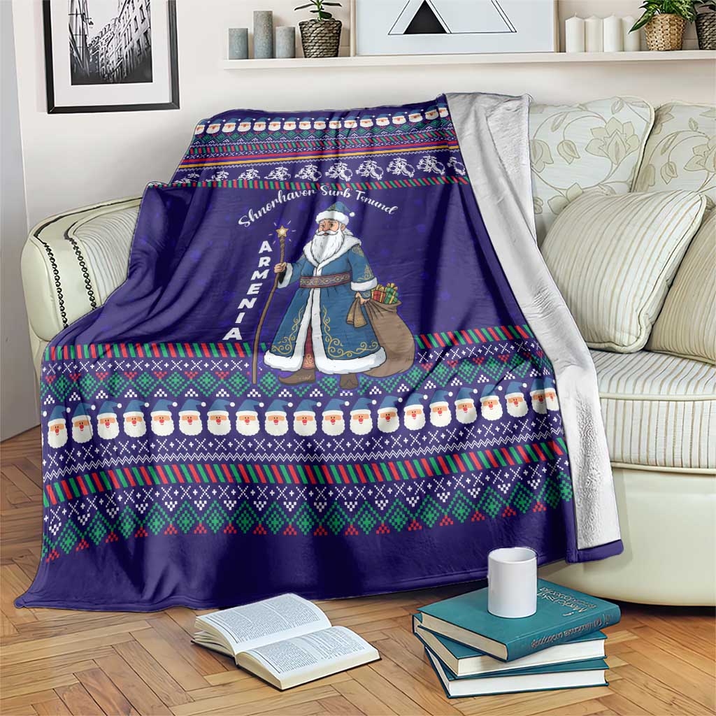 Armenia Christmas Blanket with Santa Claus Shnorhavor Surb Tsnund and Gift Bag Pattern - Wonder Print Shop