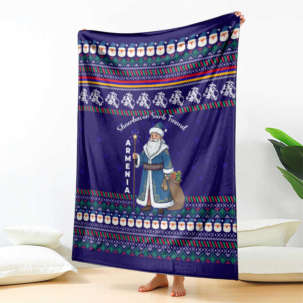 Armenia Christmas Blanket with Santa Claus Shnorhavor Surb Tsnund and Gift Bag Pattern - Wonder Print Shop