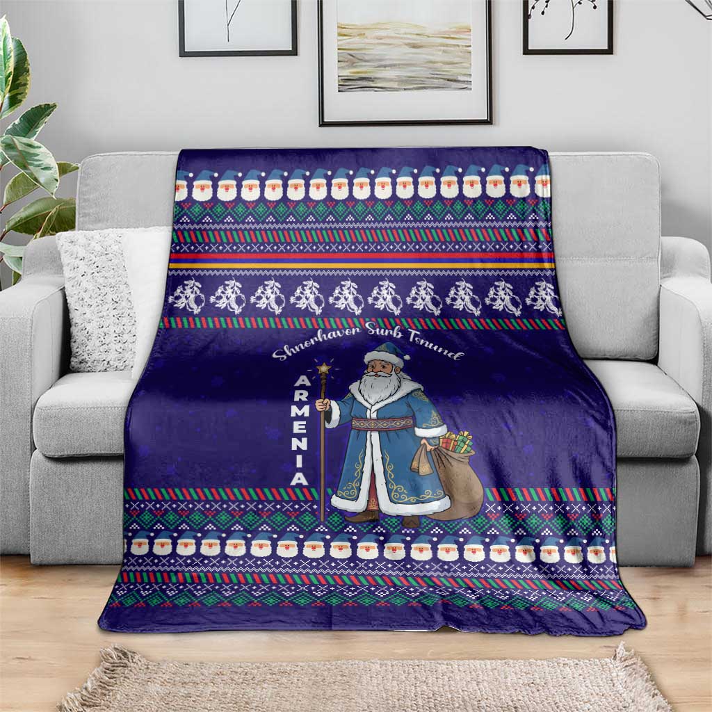 Armenia Christmas Blanket with Santa Claus Shnorhavor Surb Tsnund and Gift Bag Pattern - Wonder Print Shop