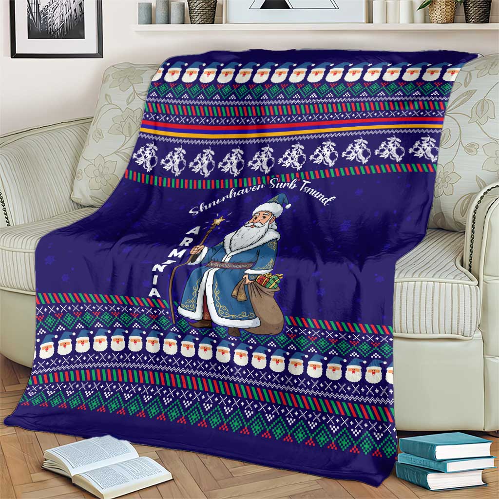 Armenia Christmas Blanket with Santa Claus Shnorhavor Surb Tsnund and Gift Bag Pattern - Wonder Print Shop