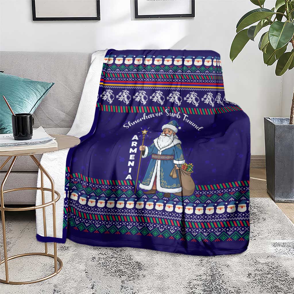 Armenia Christmas Blanket with Santa Claus Shnorhavor Surb Tsnund and Gift Bag Pattern - Wonder Print Shop