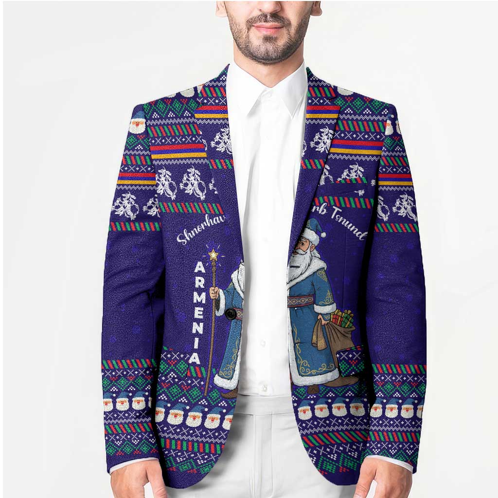 Armenia Christmas Blazer with Santa Claus Shnorhavor Surb Tsnund and Gift Bag Pattern - Wonder Print Shop